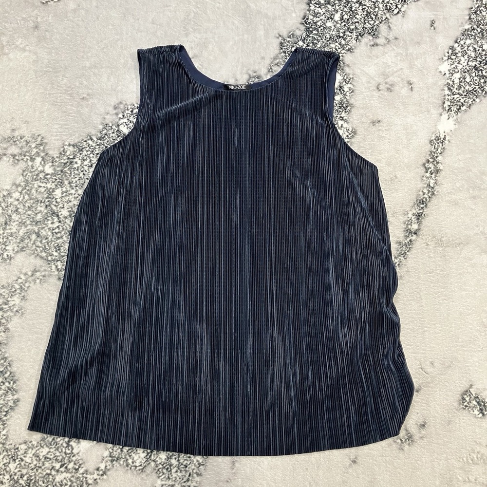 Nic + Zoe Navy Blue Pleated Sleeveless Blouse Stretch Tank Top Womens Size XL
